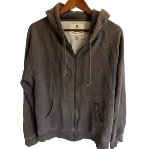 PACT Mens Organic Cotton Full Zip Hoodie Charcoal Gray Fair Trade L Distressed